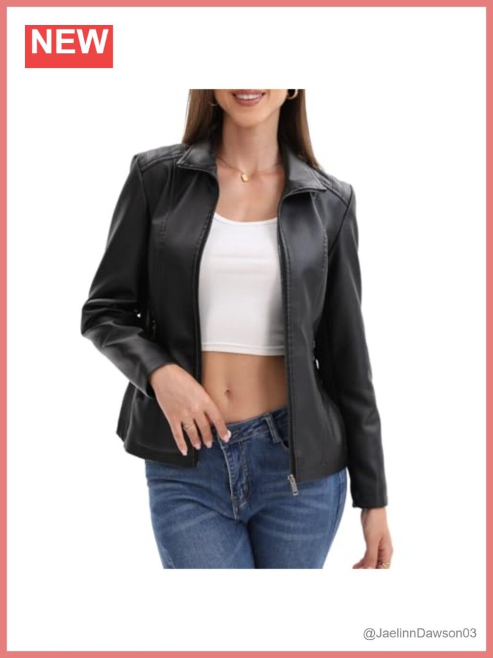 Faux Leather Jacket Women Motorcycle Zip Up Quilted Moto Coat